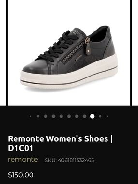 Remonte Black and White Platform Lace-Up Sneaker with Side Zip Sz39/US8 Festival